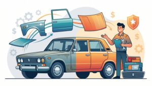 Современная иллюстрация кузовных запчастей Lada для статьи об экономии при ремонте автомобиля