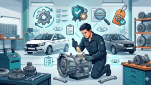 Иллюстрация коробки передач для Lada Granta и Vesta в современном стиле для блога запчастей